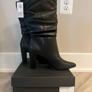 Black Heeled Boots with Slouchy Design and High Thick Heel